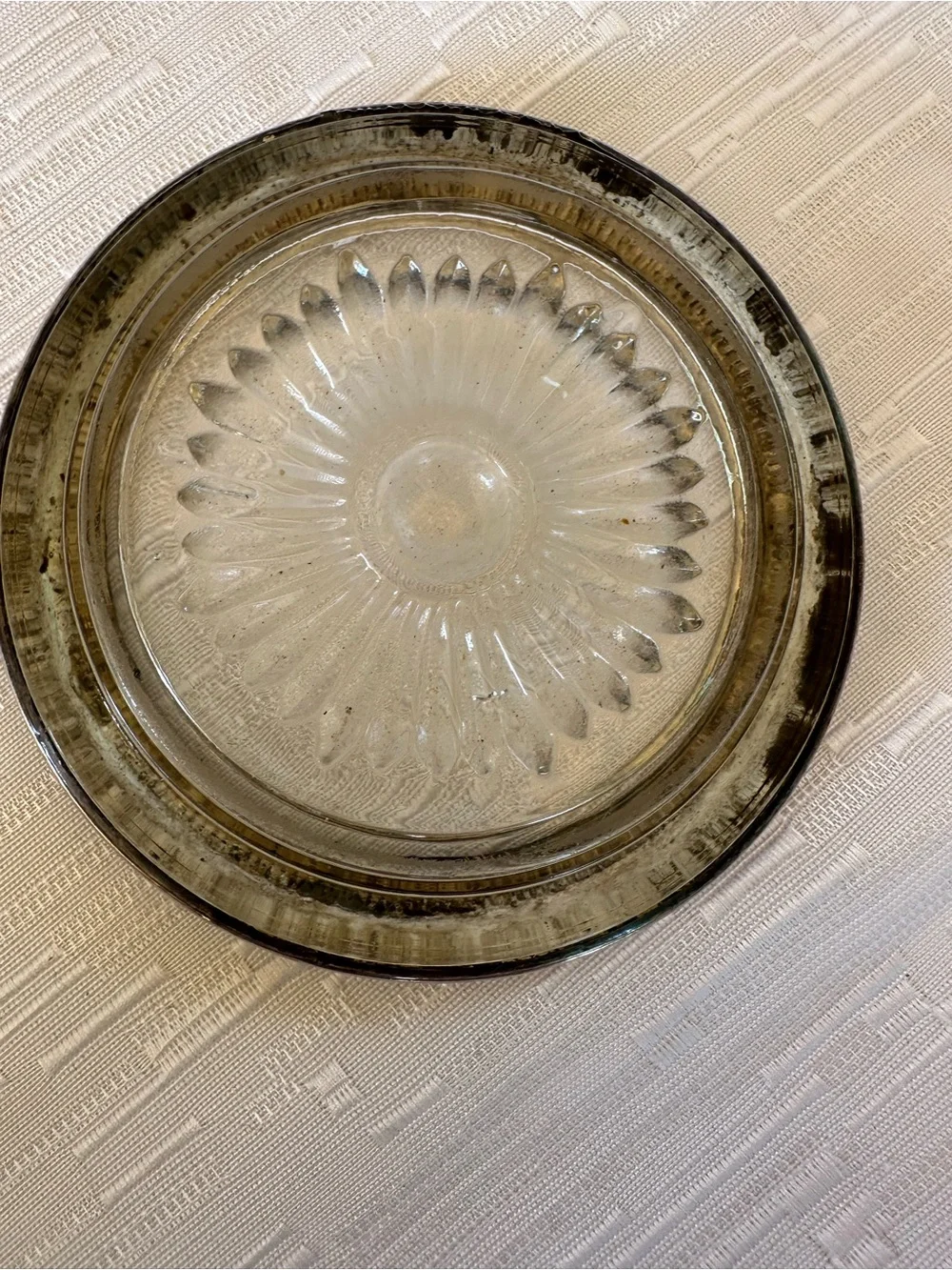 Vintage Glass Ashtray with Silver-Tone Metal Rim 3.75”